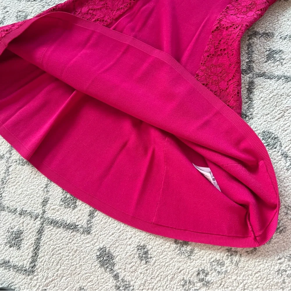 Valentino Brand New Pink Fuchsia Lace Panel Knit Stretch Dress - Picture 8 of 8